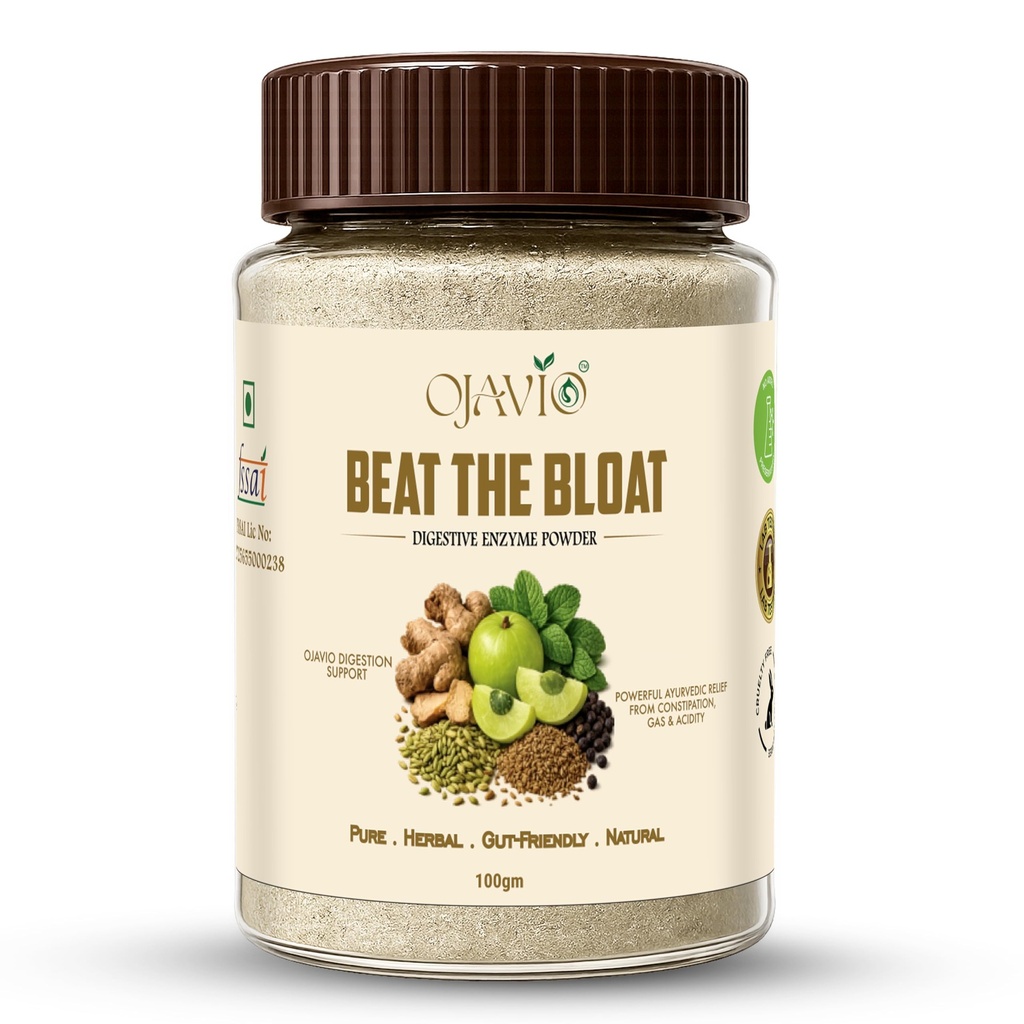 Beat The Bloat Digestive Enzyme Powder | Ayurvedic Herbal Digestive Supplement with 15 Natural Herbs | Supports Digestion, Gut Health, Gas, Bloating & Acidity Relief | 100g