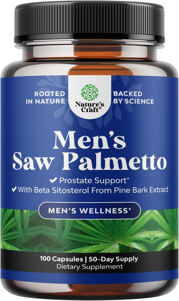 Natures Craft Saw Palmetto for Men with Beta Sitosterol - Saw Palmetto Extract Prostate Health Supplement for Men Bladder Control and Prostate Support - Restoring Hair Supplement