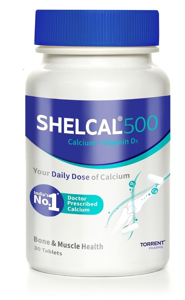 Shelcal 500 calcium with Vitamin D3 (30 tablets) | For Healthy and Strong Bone, Joint & Muscles | India's No. 1 Doctor's Prescribed calcium Supplement - By Torrent Pharma