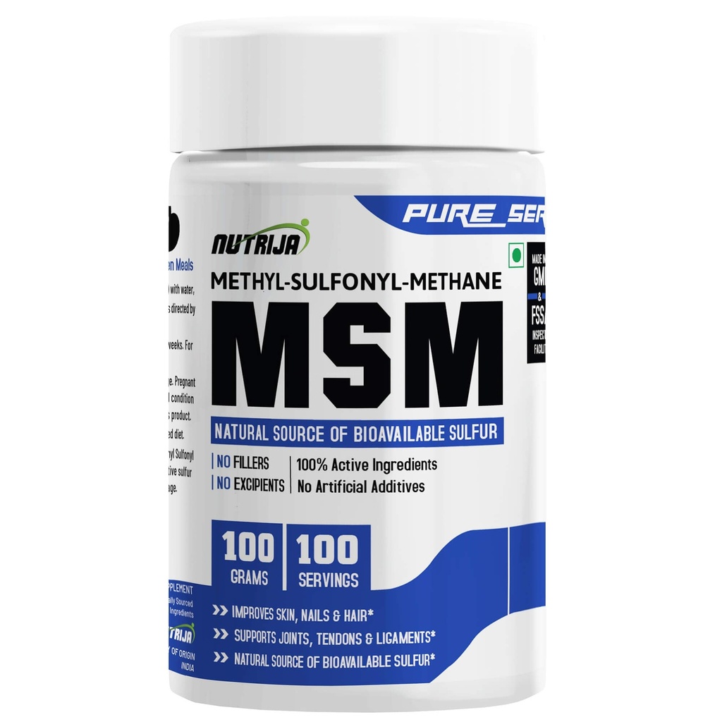 NutriJa MSM Powder (Methylsulfonylmethane) 1000mg Per Serving | Unflavoured | Supports Joint Health, Skin Health & Active Lifestyle | 100g