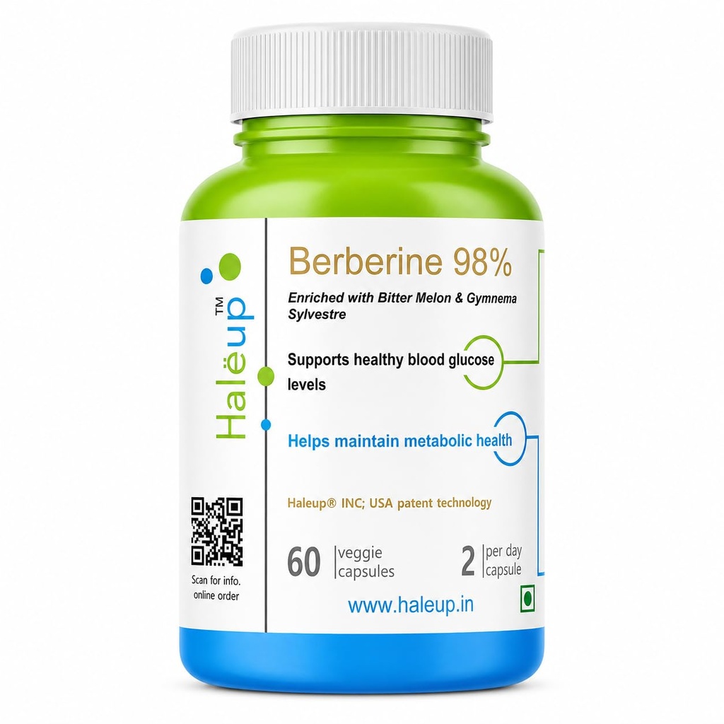 Berberine 98% high bioavailability 6-in-1 with Bitter Melon Extract, 60 capsules, Chromium Picolate and Vitamin B12 | Berberine Capsules 400 mg