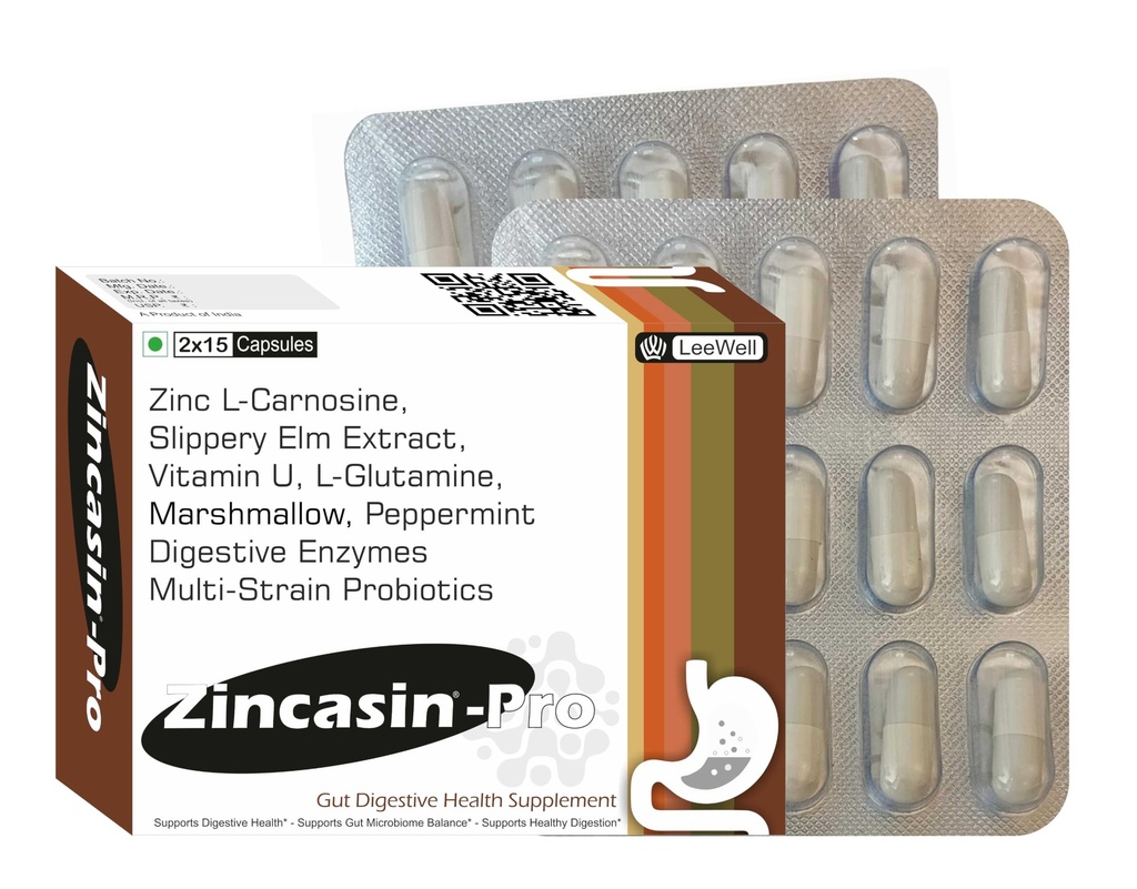 Zincasin-Pro by LeeWell Digestive Enzymes with Probiotics- 30 Capsules