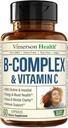Vitamin B Complex with VIT C & Folic Acid (Folate) - 8 High Potency B Vitamins: B1, B2, B3, B5, B6, B7, Vitamin B12 + Biotin, Choline & Inositol. Aids Mood, Energy, Nervous System & Immune Support