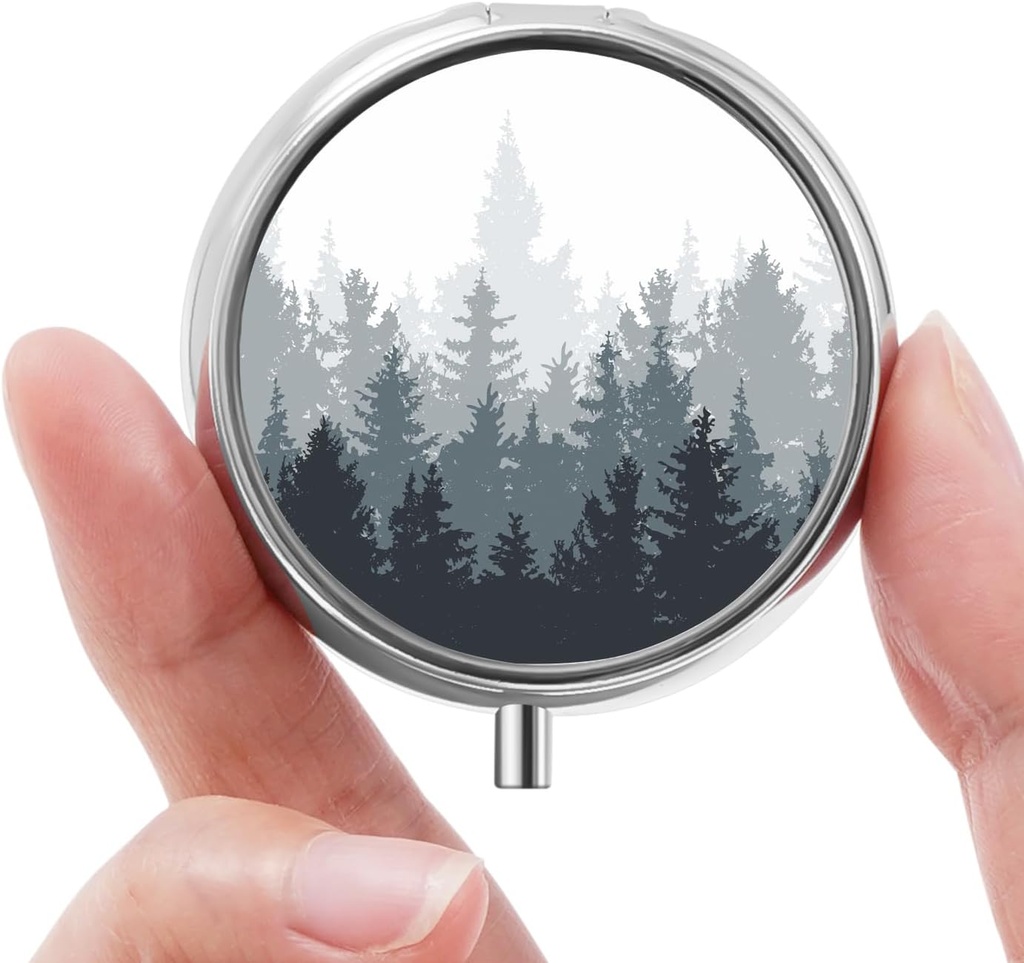 Mini Pill Box, Small Pill Box, Portable Pill Box, Cute Pill Organizer for Vitamins, Medications, Fish Oil and Supplements (Woodland)