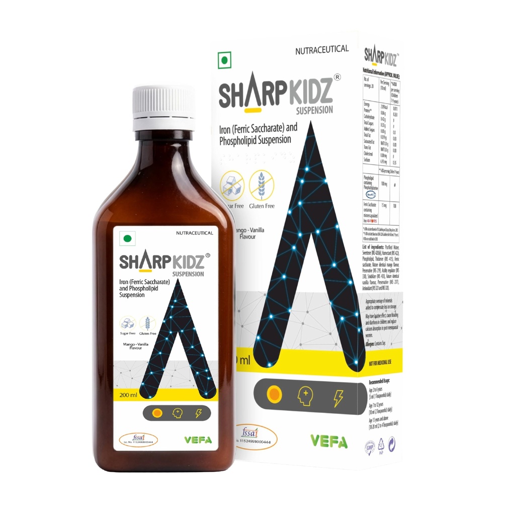 Brain Development & Focus Supplement for Kids | With Phosphatidylserine (PS) | Supports Memory & Attention | Liquid Suspension Formula - Mango-Vanilla Flavour