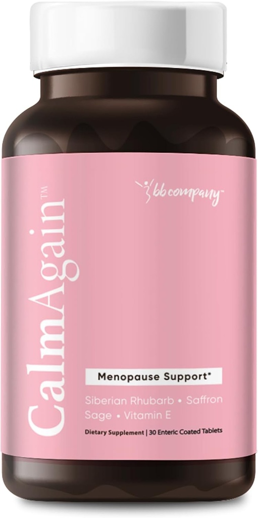 BB Company CalmAgain for Menopause Anxiousness, Mood Balance for Women | Stay Calm, Lower Cortisol, Fewer Mood Swings | Siberian Rhubarb, Sage, Saffron | Menopause Relief | 30 Ct