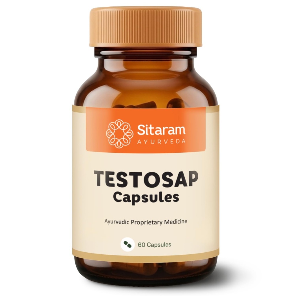 Sitaram Ayurveda Testosap Capsules | Ayurvedic Men’s Vitality Formula with Ashwagandha, Gokshura & Kapikacchu | Supports Strength, Stamina, Performance & Active Lifestyle | 60 Nos.