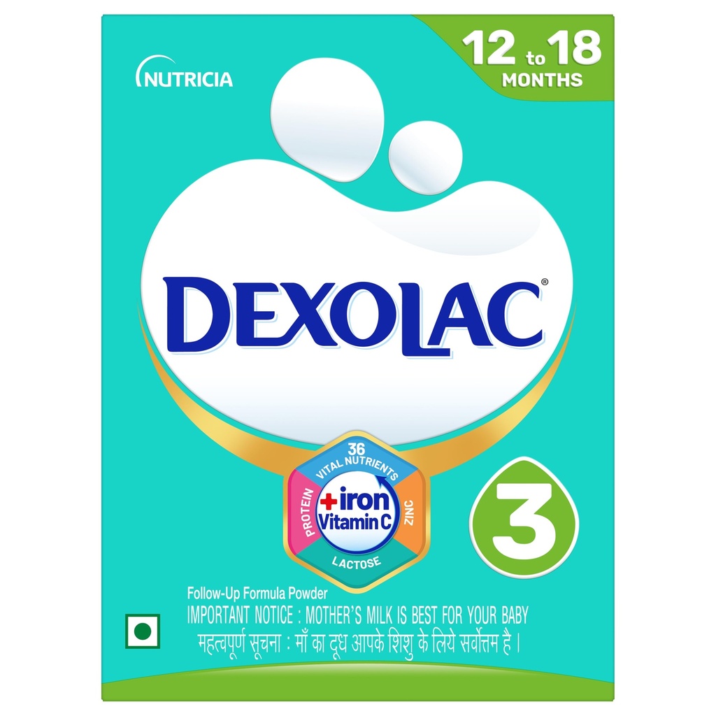 Dexolac Stage 3 Follow up Formula for Babies - (12-18 months) - with Iron, Vit C, Zinc, Protein & other Vital nutrients - 400g -Bag-In-Box