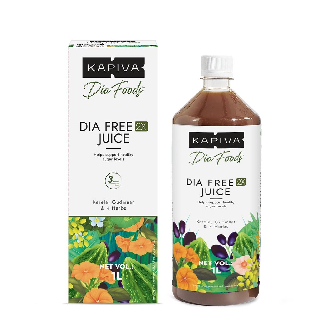 Kapiva Dia Free 2X Juice-1L | New and Improved |100% Ayurvedic Juice with Karela, Jamun & Gudmar | 1 Month Pack