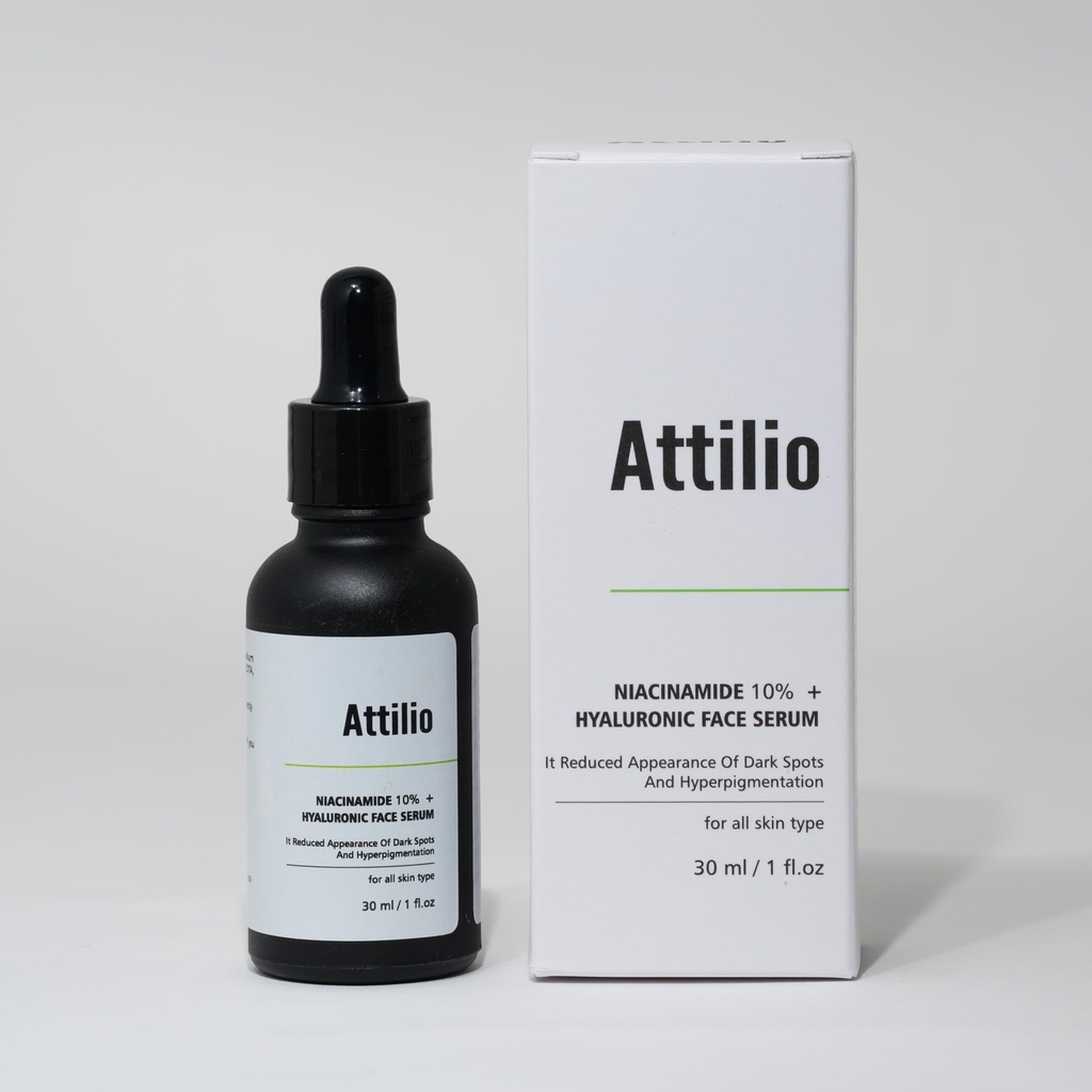 ATTILIO®Niacinamide 10% + Hyaluronic Acid Serum | Oil Control, Pore Tightening & Hydrating Brightening Serum for Acne Marks & Dark Spots – 30ml