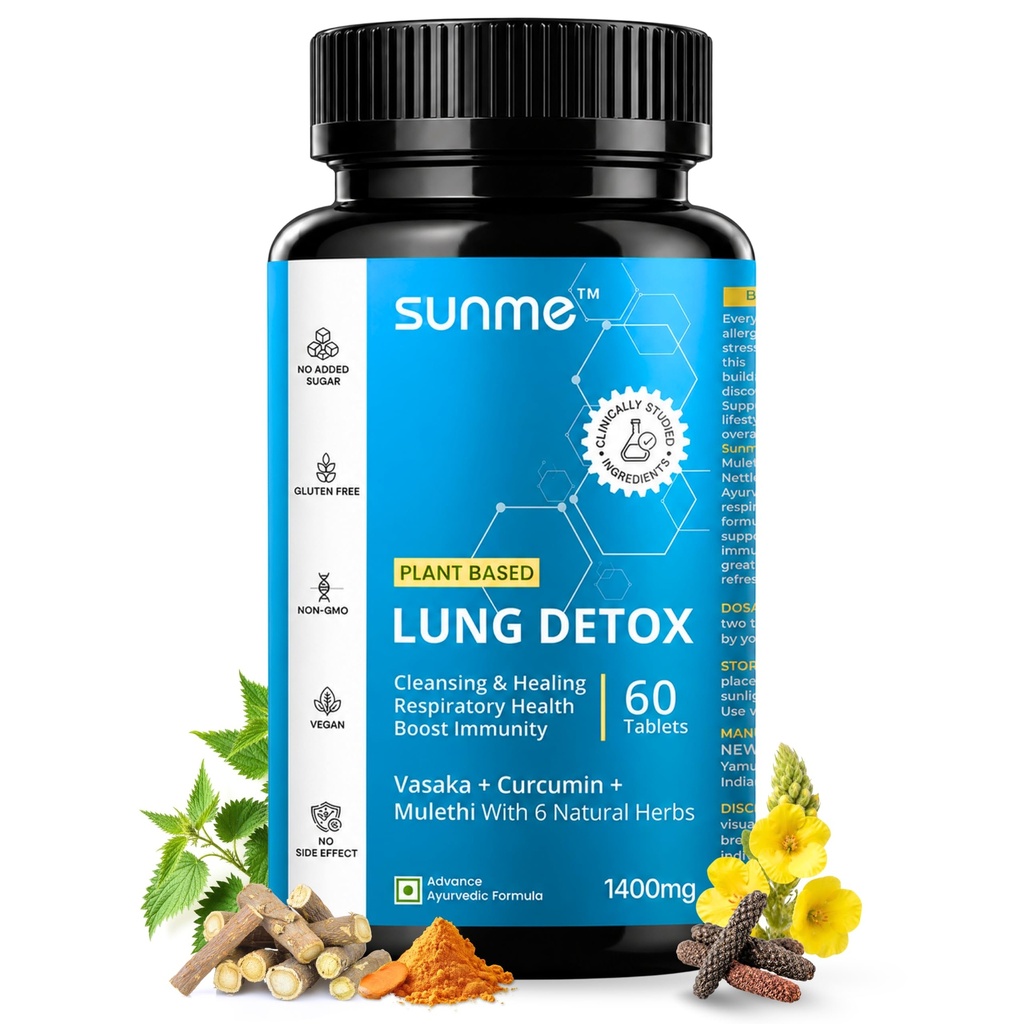 Sunme Lung Detox Supplement 60 Tablets | Natural Blend of Vasaka, Pushkarmool, Piper Longum & Licorice Herbs Extract