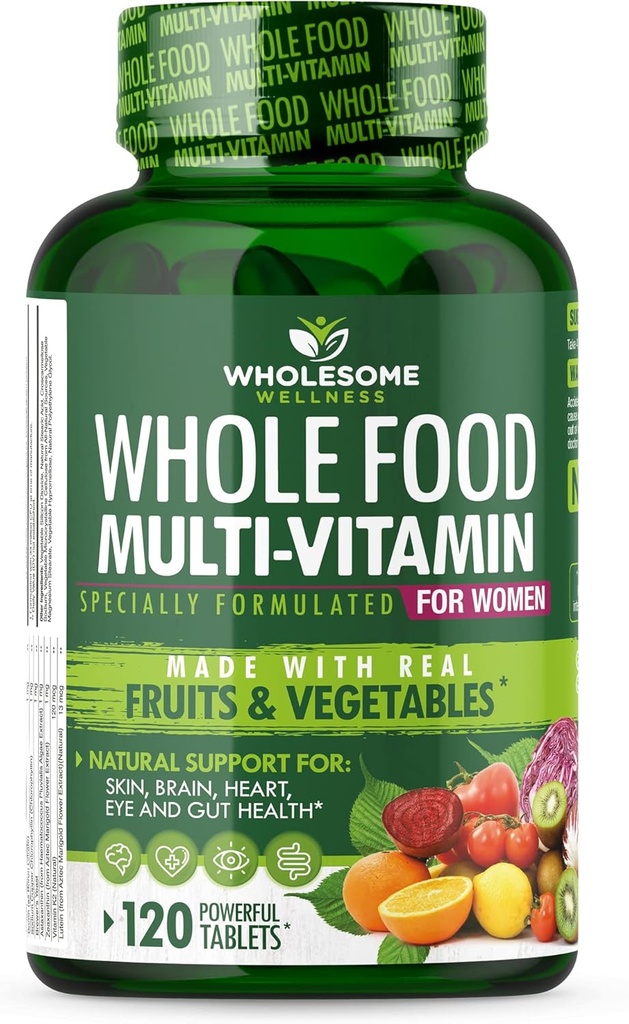 Wholesome Wellness Whole Food Multivitamin for Women - Natural Multi Vitamins, Minerals, Organic Extracts - 120 Tablets