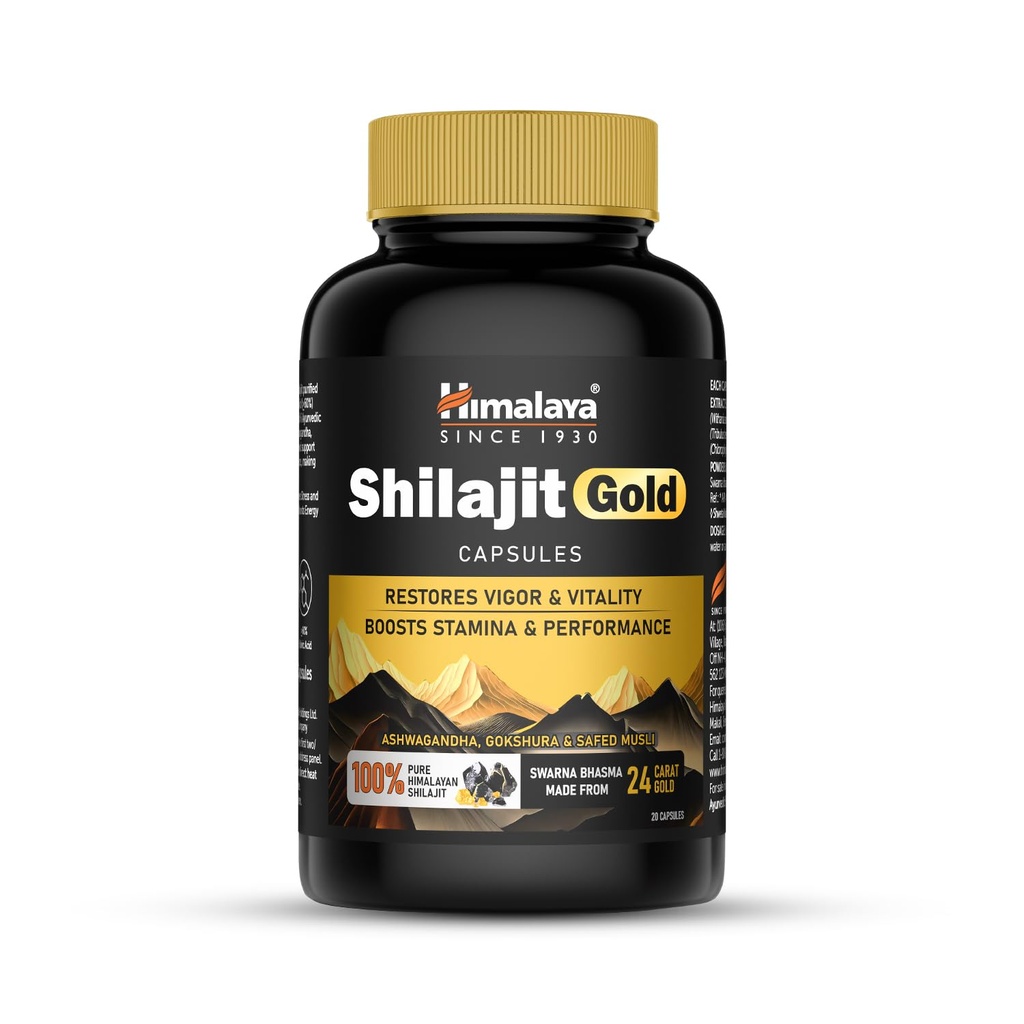 Himalaya Shilajit/Shilajeet Gold Capsules | 100% Pure Himalayan Shilajit + 24 Carat Gold | 20 Capsules | Restores Vigor and Vitality | Boosts Stamina and Performance