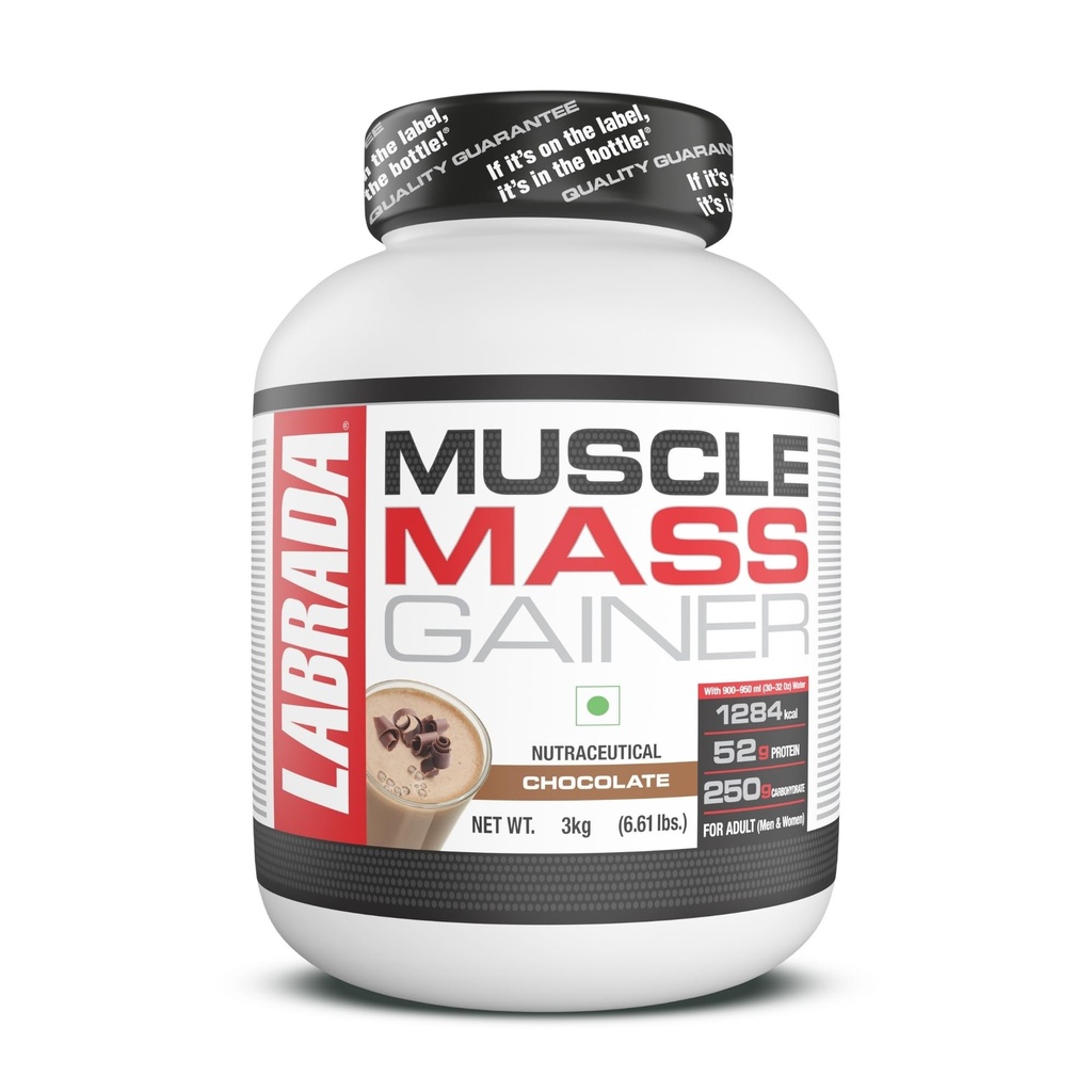 Labrada Muscle Mass Gainer Powder (Gain Weight, Post-Workout, 52g Protein, 250g Carbs,1g Creatine, 500mg L-Carnitine, 9 Servings) 6.6 lbs (3 kg) (Chocolate)