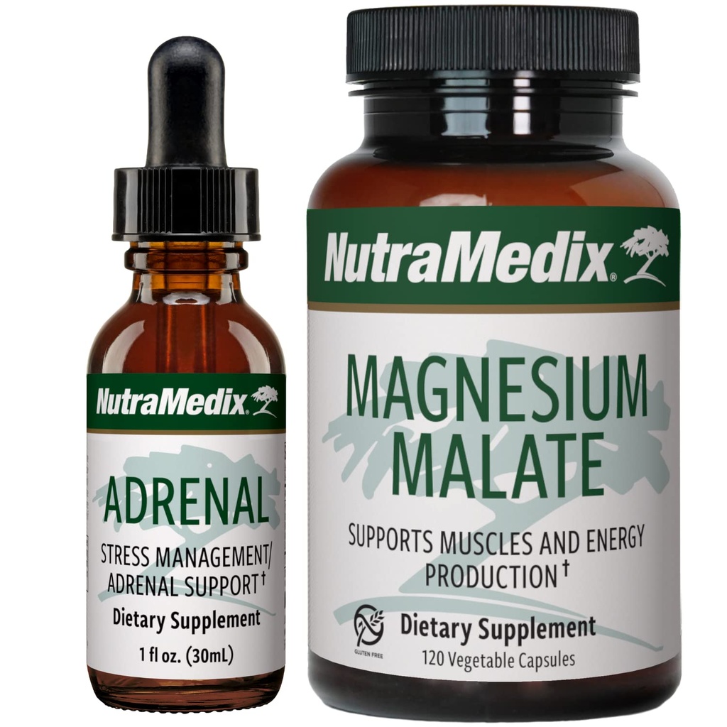 NutraMedix Energy Support Bundle - Includes Adrenal Energy Support Liquid Drops and Magnesium Malate Capsules for Energy & Athletic Support - No Caffeine - 2-Piece Supplement Set