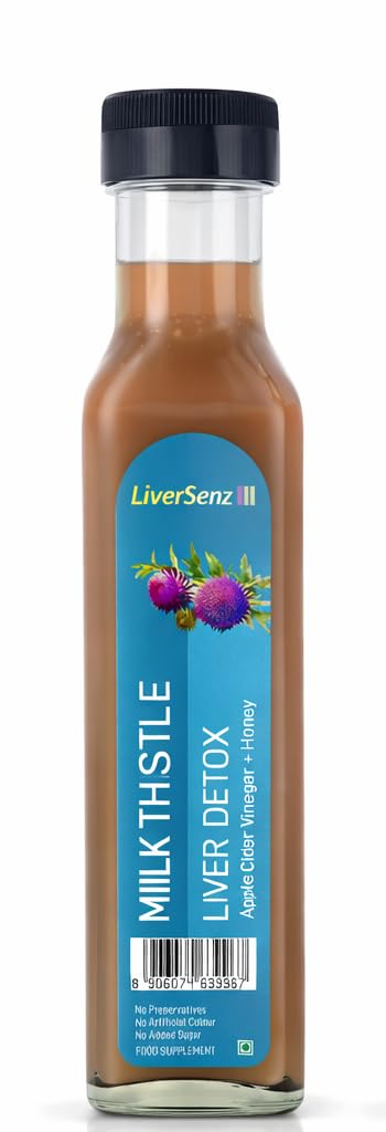 LiverSenz | Milk Thistle Seed Juice (40%) + Apple Cider Vinegar (40%) + Raw Honey (20%) | Natural Liver Cleanse & Detox | Herbal Liver Support Supplement | Puressenz | 250 ml