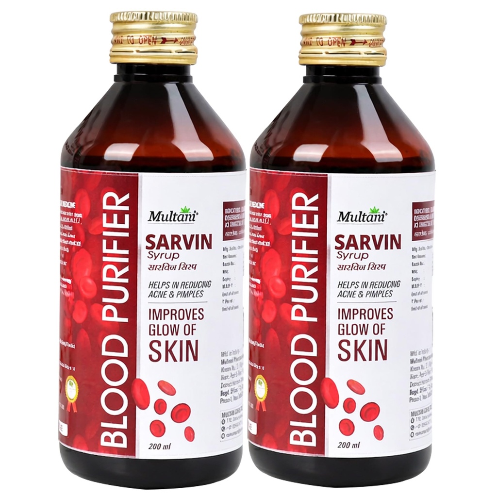 Multani Sarvin Syrup 200ml (Pack of 2) Ayurvedic Skin & Blood Purifier Useful In Skin Disorders Useful