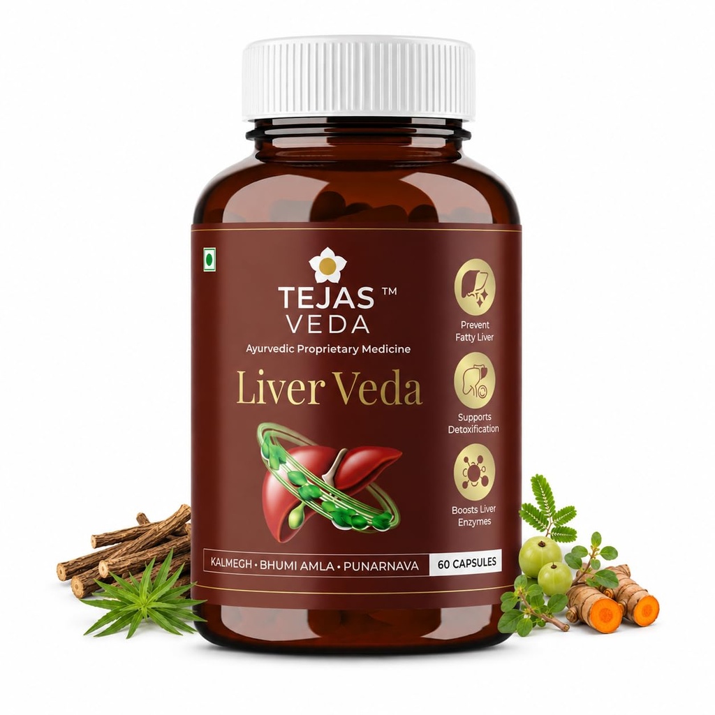 Liver Veda – Ayurvedic Support to Manage Fatty Liver, Support Liver Detox, Digestion & Metabolism Support | 10 Ayurvedic Herbs With Kutki, Kalmegh, Bhumi Amla & Punarnava | 60 Capsule