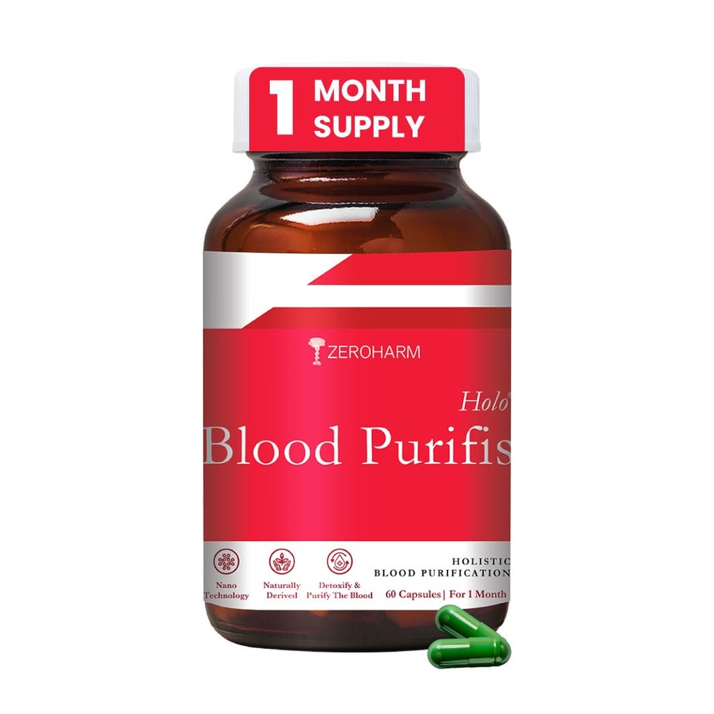 ZEROHARM Holo Blood Purifis | Ayurvedic Neem Blood Purifier with Manjistha, Dandelion | Herbal Formula for Healthy and Glowing Skin, Acne, Immunity & Liver Support for Men, Women | 60 Capsules