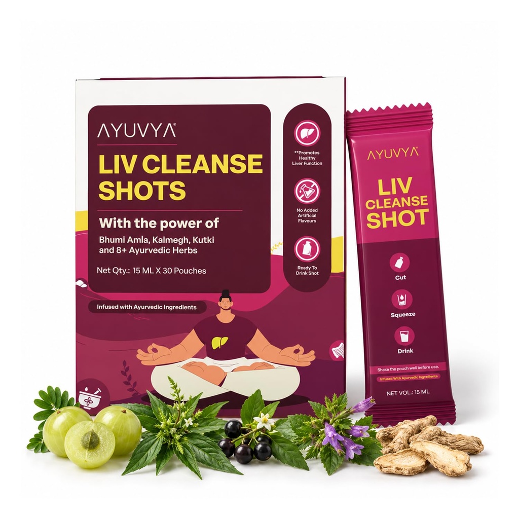 Ayuvya Liv Cleanse Shots for Liver Detox & Fatty Liver Support | With Milk Thistle, Bhumi Amla, Kalmegh & Katuki | 11 Ayurvedic Herbs | Supports Liver Function, Digestion & Energy