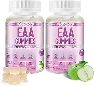 EAA Gummies 7500 mg, BCAA Gummies, Amino Acids Supplement for Muscle, Immune, Nervous & Digestive Health, for Adults & Kids, Non-GMO, Vegan, Gluten Free, Apple Flavor, 120