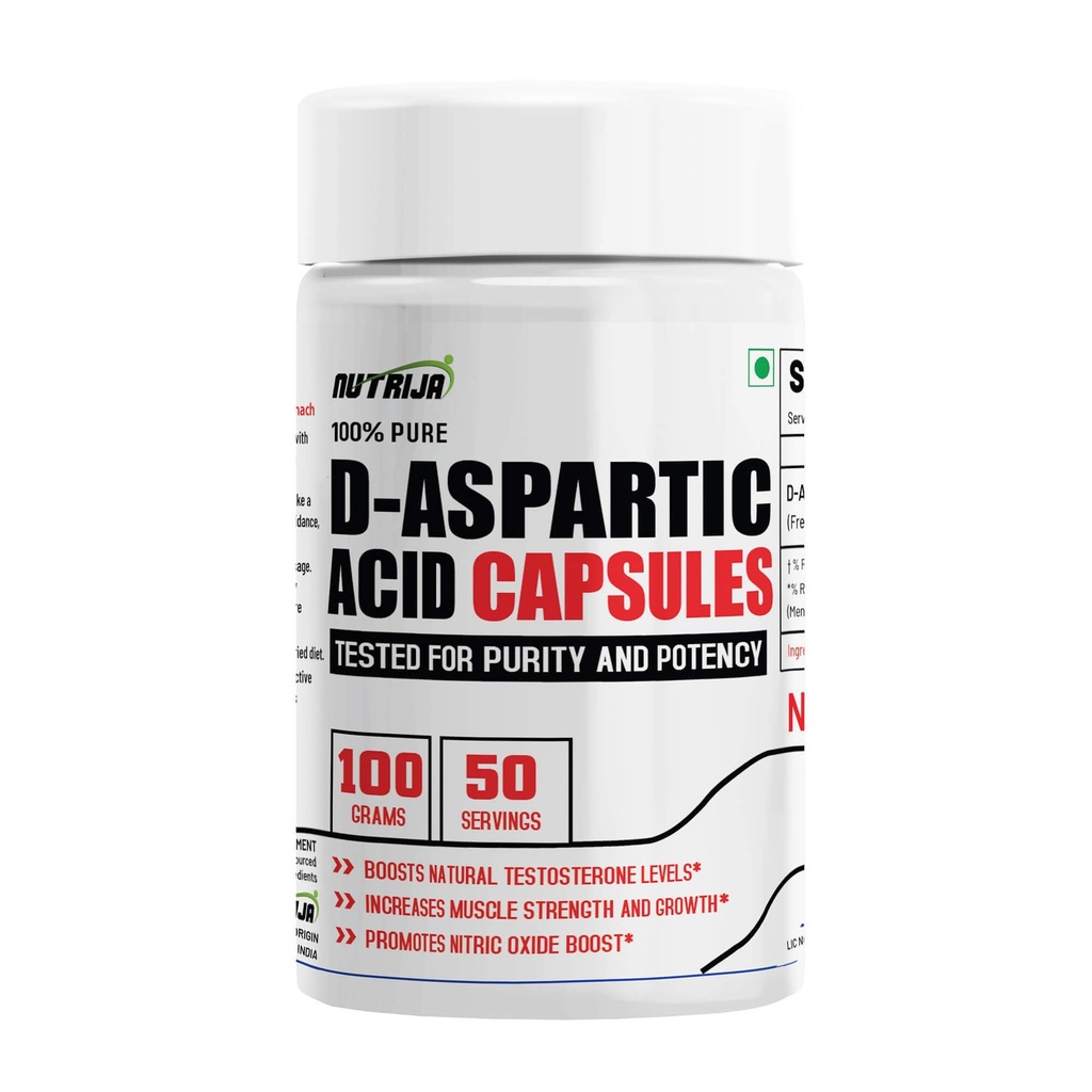 NutriJa D-Aspartic Acid Powder 100g | 2000mg DAA Per Serving | 50 Servings | Pure DAA Amino Acid Supplement | Unflavoured Powder for Men’s Fitness, Gym Training & Active Lifestyle