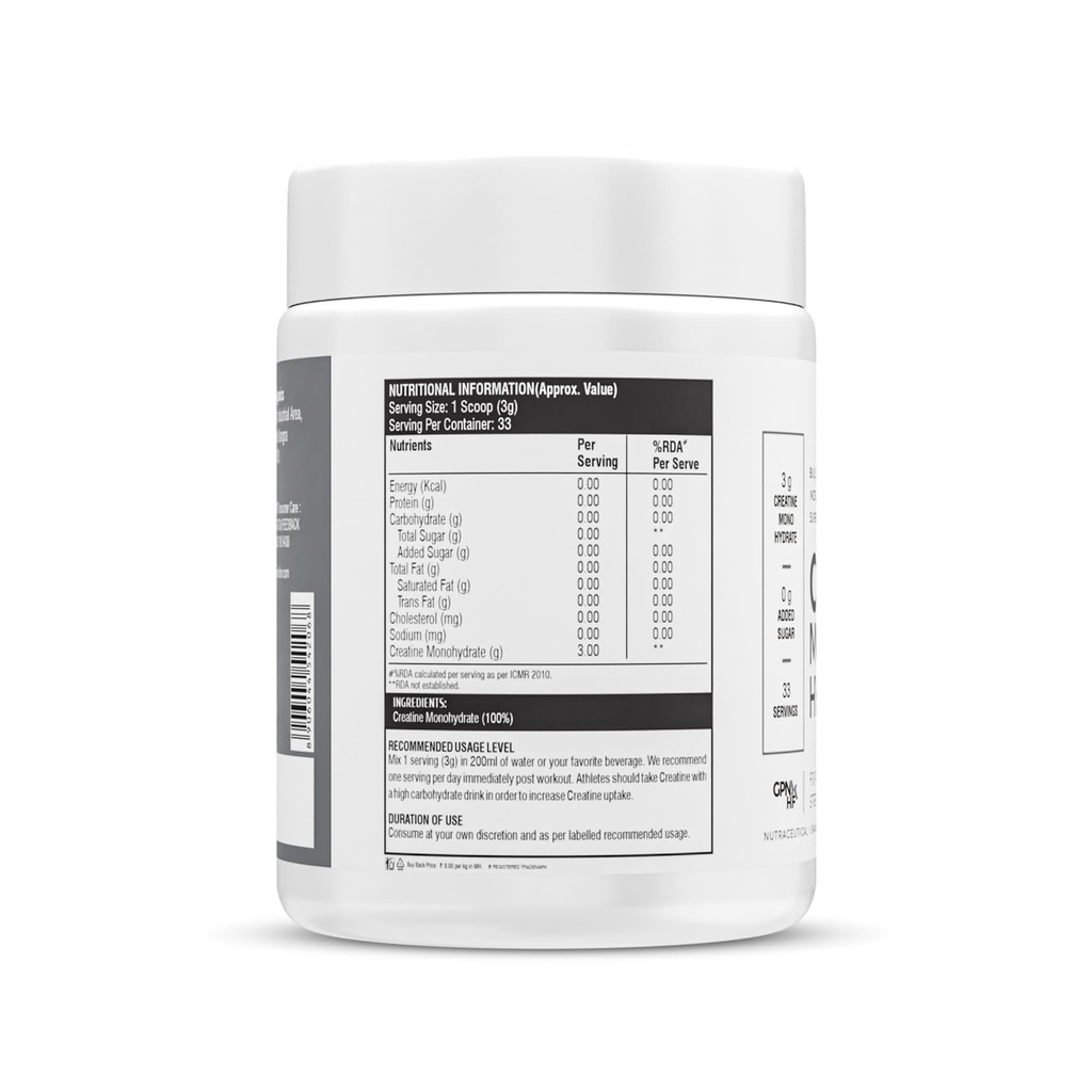 Healthfarm Creatine Monohydrate Powder - 3g of Micronized Creatine Powder per Serving,Lab Tested (100 G) Enhanced Muscle Strength and Power | Fast Recovery | Increased Muscle Mass