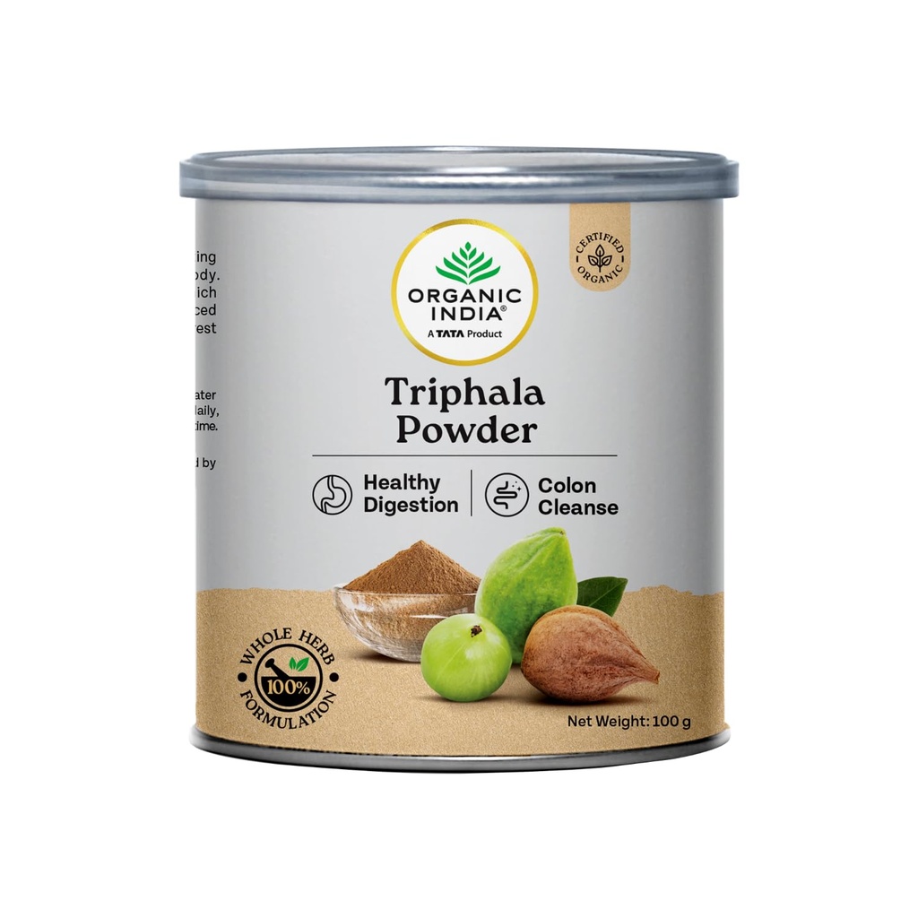 A TATA Product - Organic India Triphala Powder - 100g, Supports Immune System, Colon & Digestion, For Balanced Bowel & Gut Health, Contains Bioactives and Antioxidants, GMP & NPOP Certified Organic