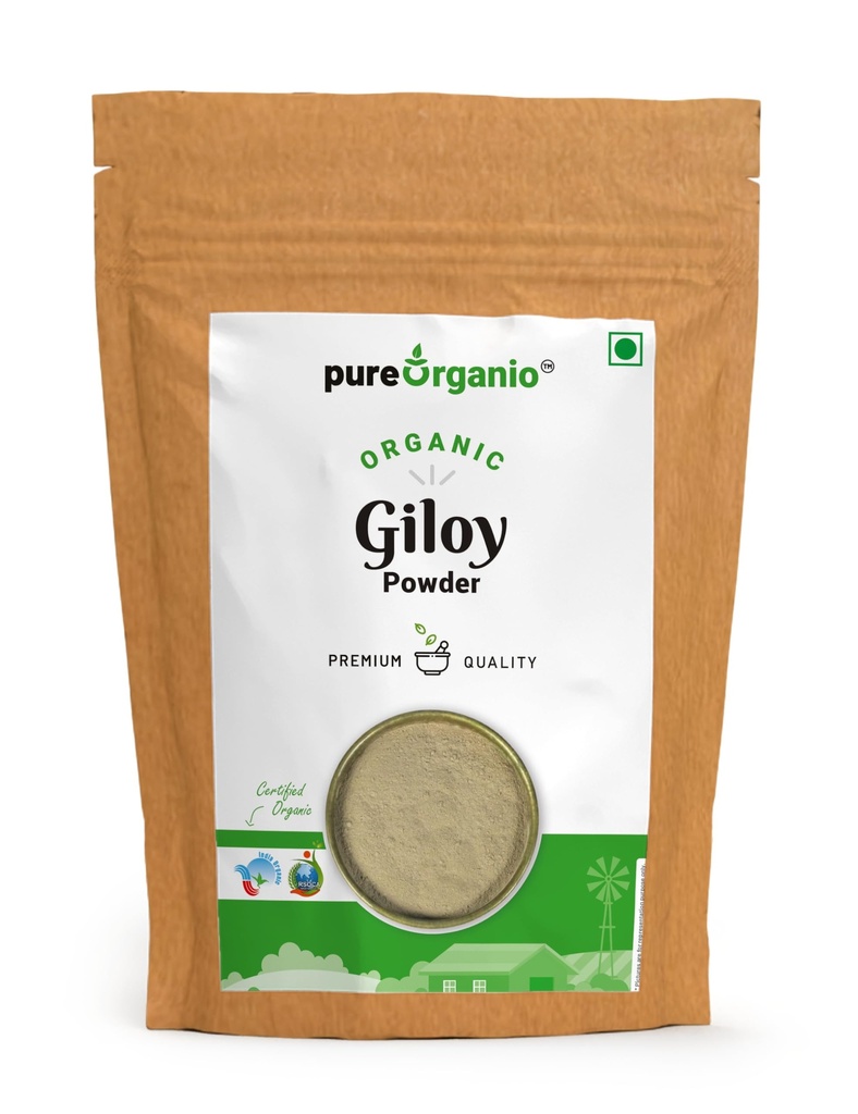 Pure Organio Organic Giloy Powder - NPOP Certified Natural Wellness Supplement Tinospora Cordifolia, Gulvel Stem for Immune Support and Detoxification (100 Gm)