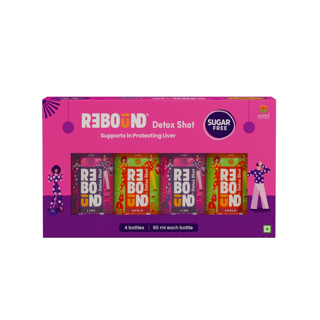 Rebound Detox Shot-Assorted Pack of 04 (Lime and Apple)|Liver Detox Drink & Hangover recovery shot|Zero Sugar Natural Detox Beverage |Ayurvedic Morning Recovery Drink
