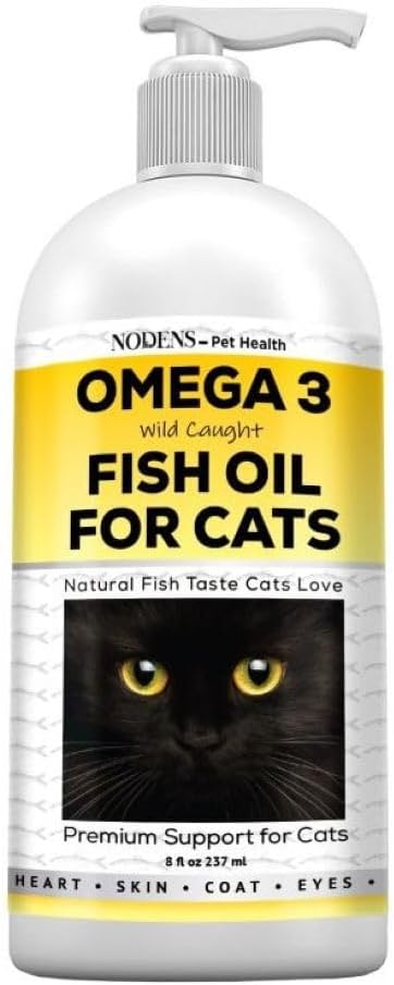 Nodens Natural Fish Oil for Cats Skin & Coat - 100% Pure Omega 3 Fish Oil for Dandruff & Hairballs - Cat Vitamins and Supplements Fish Oil Liquid for Joint Inflammation, Immune Support & Digestion