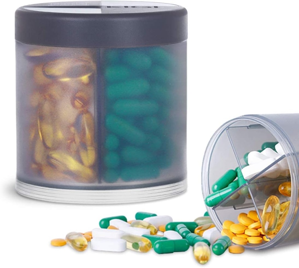 Extra Large Supplement Organizer with 4 Compartments Easy Open Pill Dispenser Monthly Medicine Vitamins Organizers Storage Pill Bottles,Gray