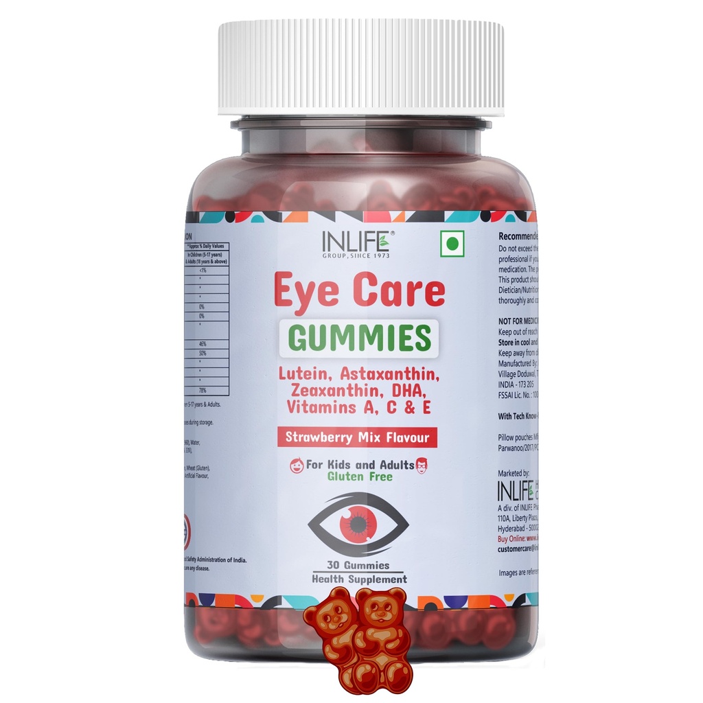 INLIFE Eye Gummies Supplement, Lutein Zeaxanthin, Kids Adults, 30 Count