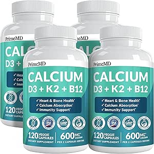 4-in-1 Calcium Supplements for Women and Men - Calcium with Vitamin D3 K2 5000 IU Supplement, 601mg per Serving for Heart, Bones & Body Defenses - Gluten-Free, Vegan-Friendly (480 ct)