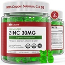 Zinc Gummies + Copper, Selenium, Vitamin C & D3, Fermented Zinc Supplements for Women and Men with Elderberry for Daily Immune Support, Powerful Antioxidant, High Absorption, Vegan, Sugar Free, 2 Pack