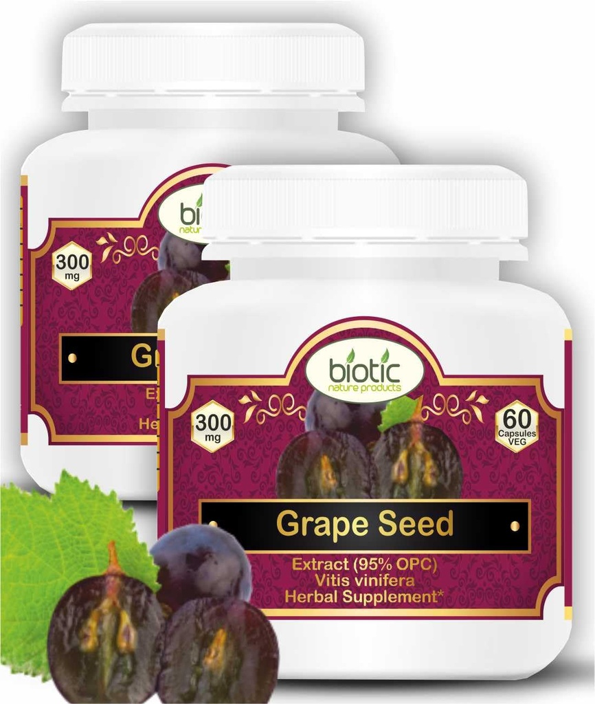 Biotic Natural Grape Seed Extract Capsules - Organic Grapeseed Extract Supplement Capsule - 120 Veg Capsules (Pack of 2)