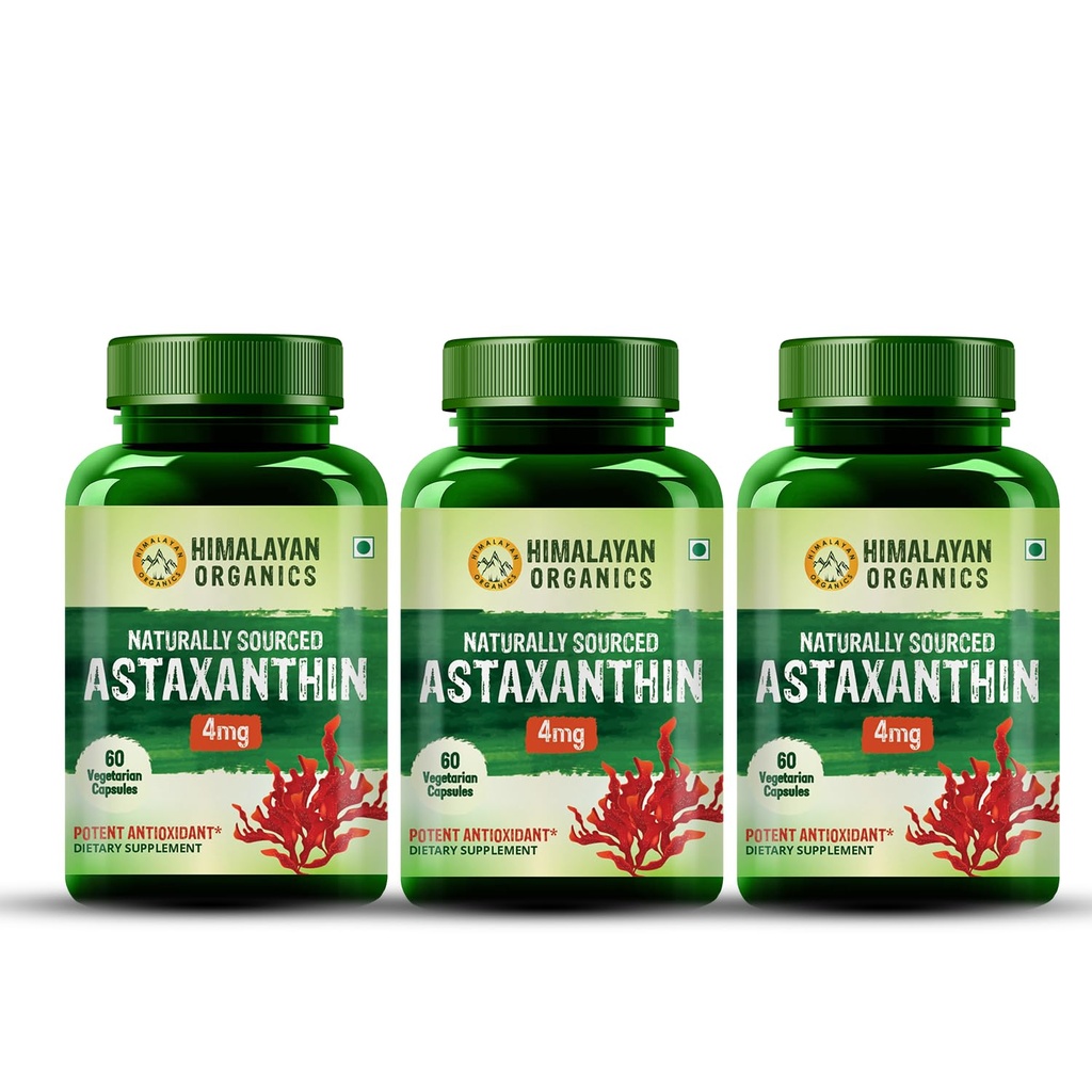Naturally Sourced Astaxanthin 4mg | Supports Antioxidant Brain,Eye & Skin Health | Improves Muscle Endurance & Recovery, Builds Immunity (Pack Of 3)