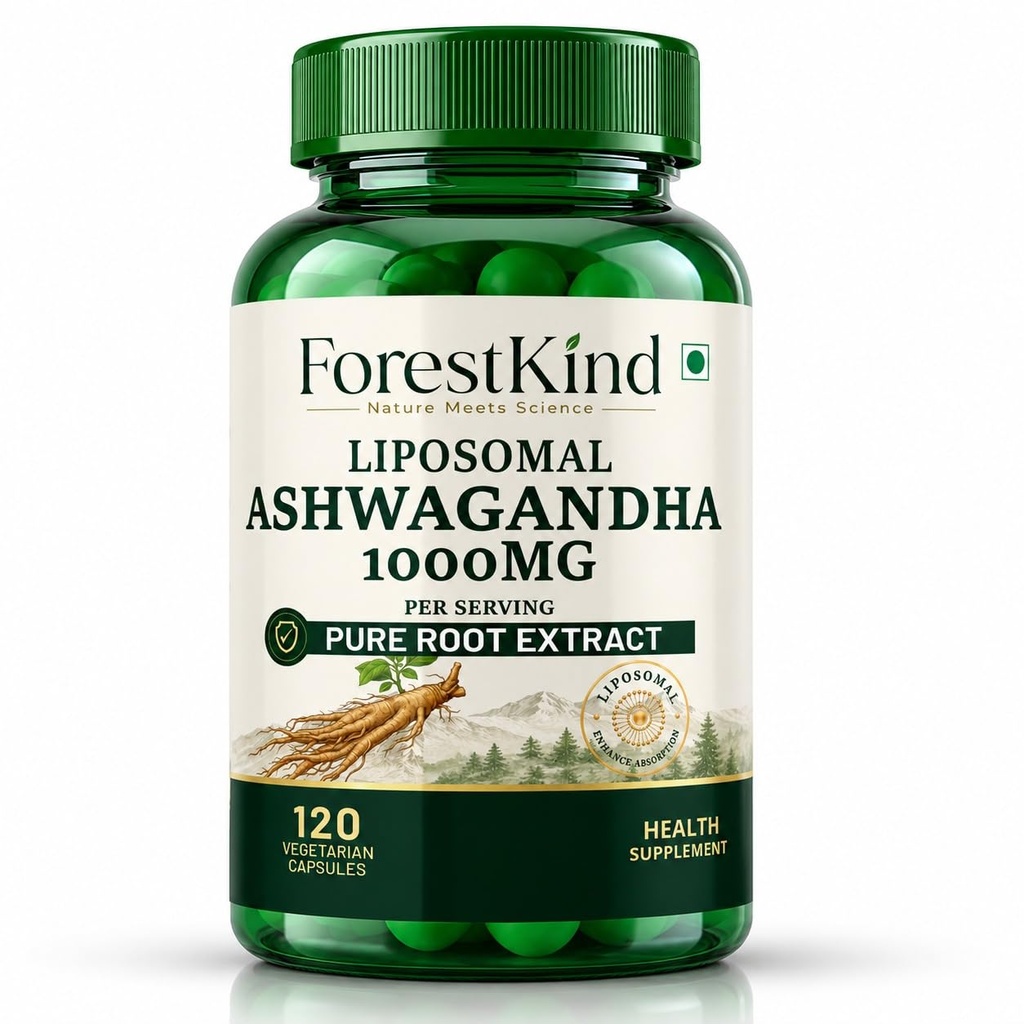 Liposomal Ashwagandha 1000mg Capsules for Men & Women, Pure Ashwagandha Root Extract, Withania Somnifera Adaptogen Supplement for Stress & Cortisol Support, Energy, Stamina, Endurance, Strength, Calm, Focus, Vitality & Recovery, 120 Veg Capsules