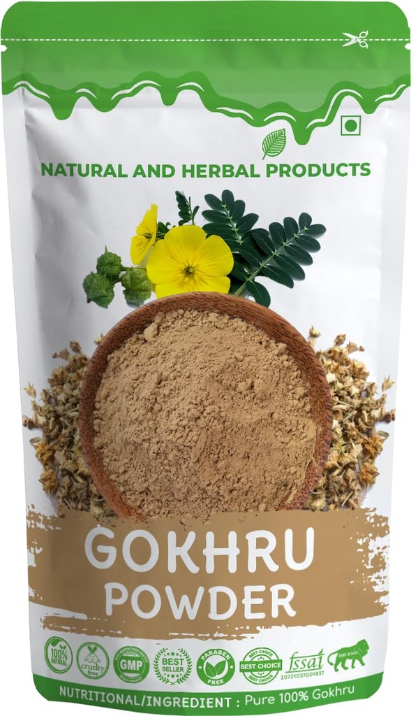 Gokharu Powder for Skin, Tribulus Terrestris, Gokharu Churan, Eating, Hair, Skin, Face - 100 Gram Gokshura