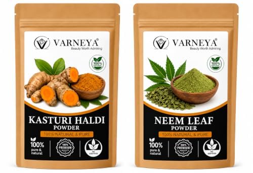 Naturals Organic Kasturi Haldi (Wild Turmeric) Powder 100g + Neem Leaves Powder 100g Combo | 100% Pure Natural Ayurvedic Herbal Powders | Chemical-Free | For Face Pack, Hair Care & Skin Care | No Preservatives