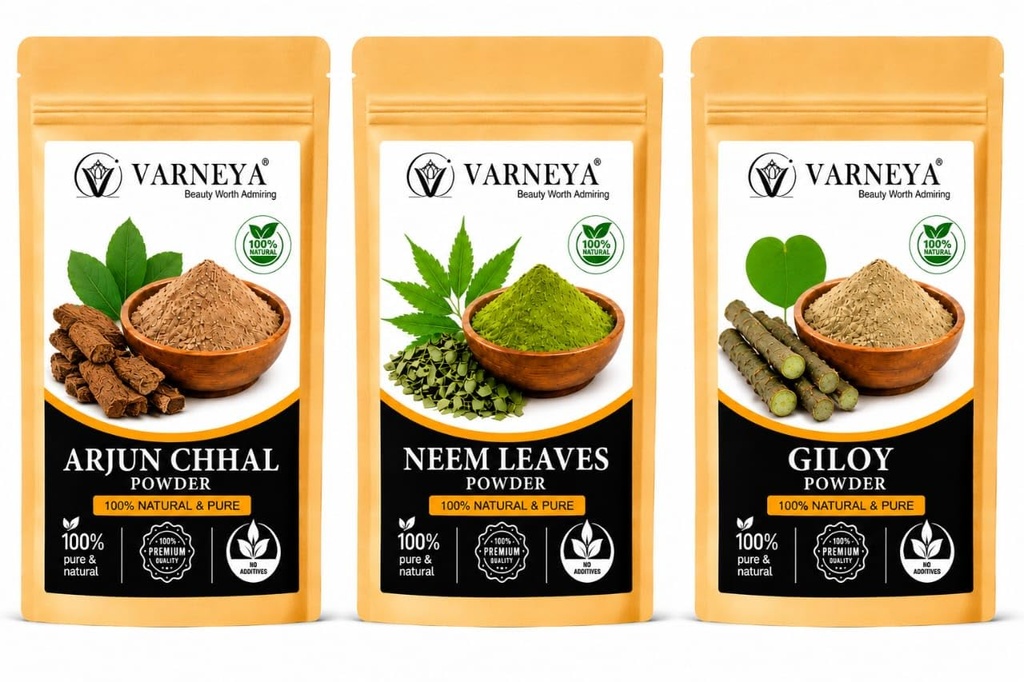 Naturals Giloy Sticks + Neem Leaves + Arjun Chhal 100g each Combo Pack of 3 | 100% Pure Ayurvedic Herbs | Herbal Tea & Kadha Ingredients