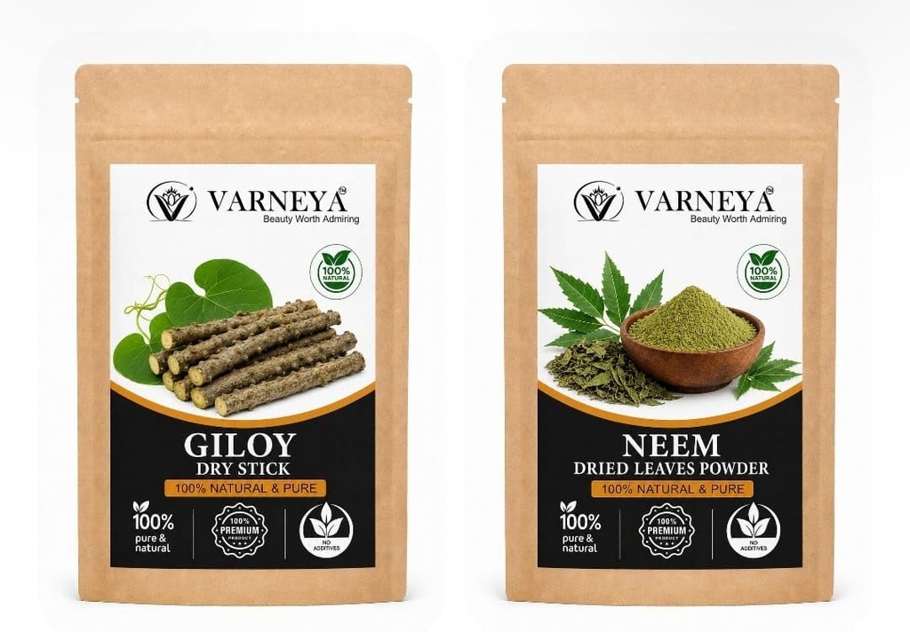 Traditional Ayurveda Combo | Organic Giloy Dried Sticks & Neem Leaves | Naturally Dried Herbs