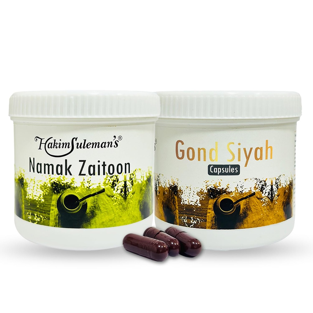 Hakim Suleman's Namak Zaitoon and Gond Siyah Capsule Combo Pack | Herbal Daily Care Combo | Wellness Value Pack