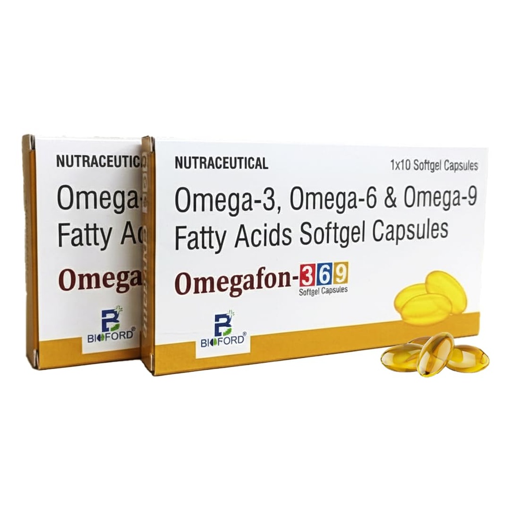 Omegafon 3 6 9 Fatty Acids Derived From Flax Seed Oil 500mg Softgel Capsules For Men & Women (Pack of 2)