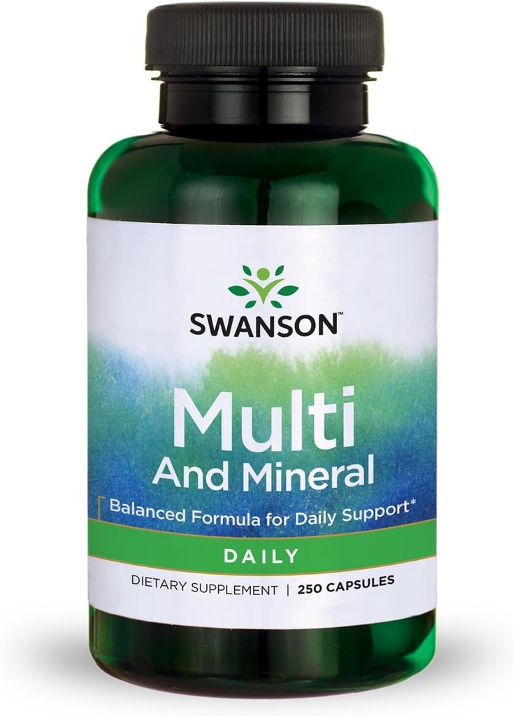 Swanson Multi and Mineral Daily Men's Women's Multivitamin Multimineral Health Supplement 250 Capsules (Caps)