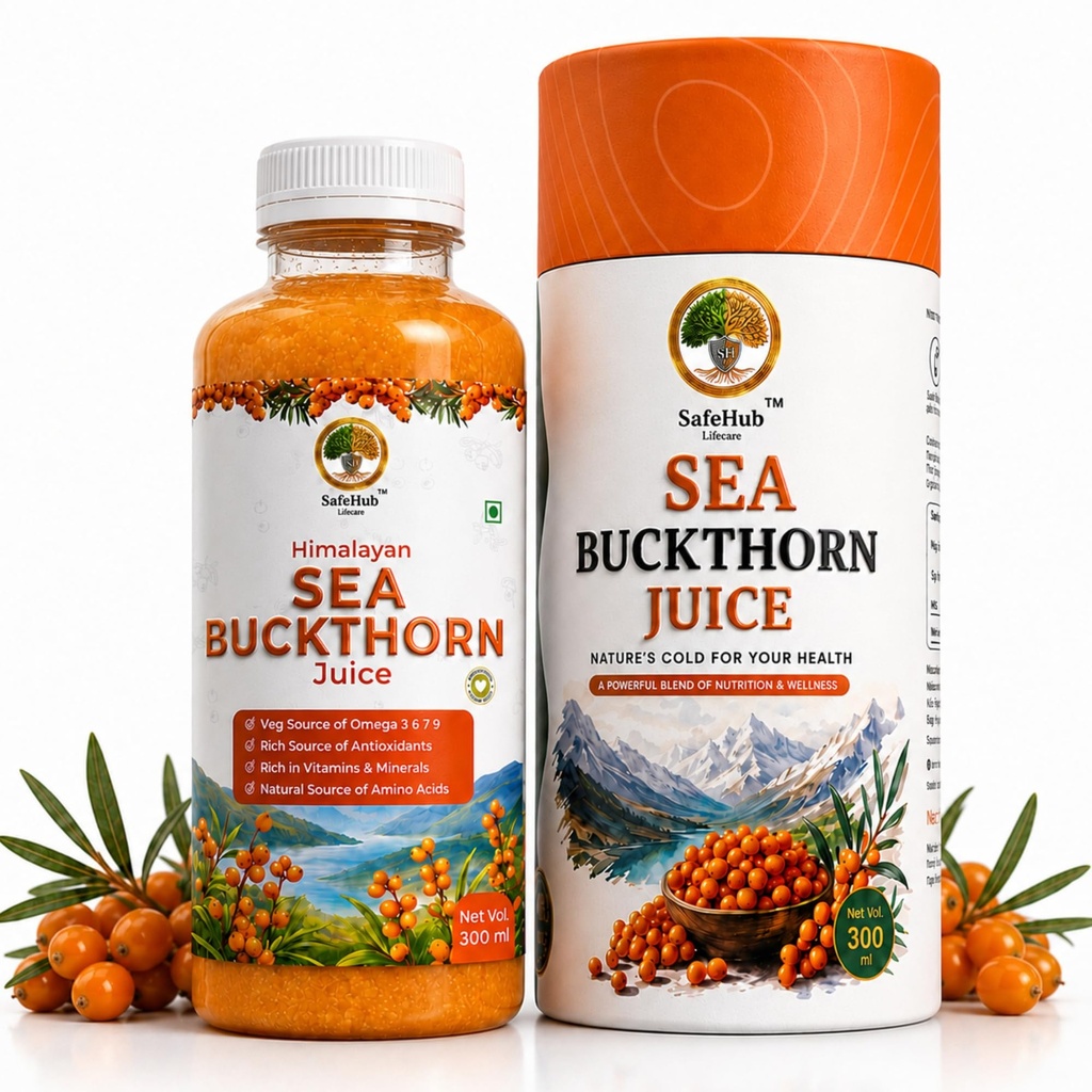 Safehub Himalayan Sea Buckthorn Pulp 300ml | Cold-Pressed Fruit Pulp | Naturally Rich in Vitamin C & Omega 3, 6, 7, 9 | Daily Wellness & Nutrition Drink