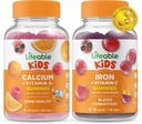 Lifeable Calcium with Vitamin D Kids + Iron & Vitamin C Kids, Gummies Bundle - Great Tasting, Vitamin Supplement, Gluten Free, GMO Free, Chewable Gummy
