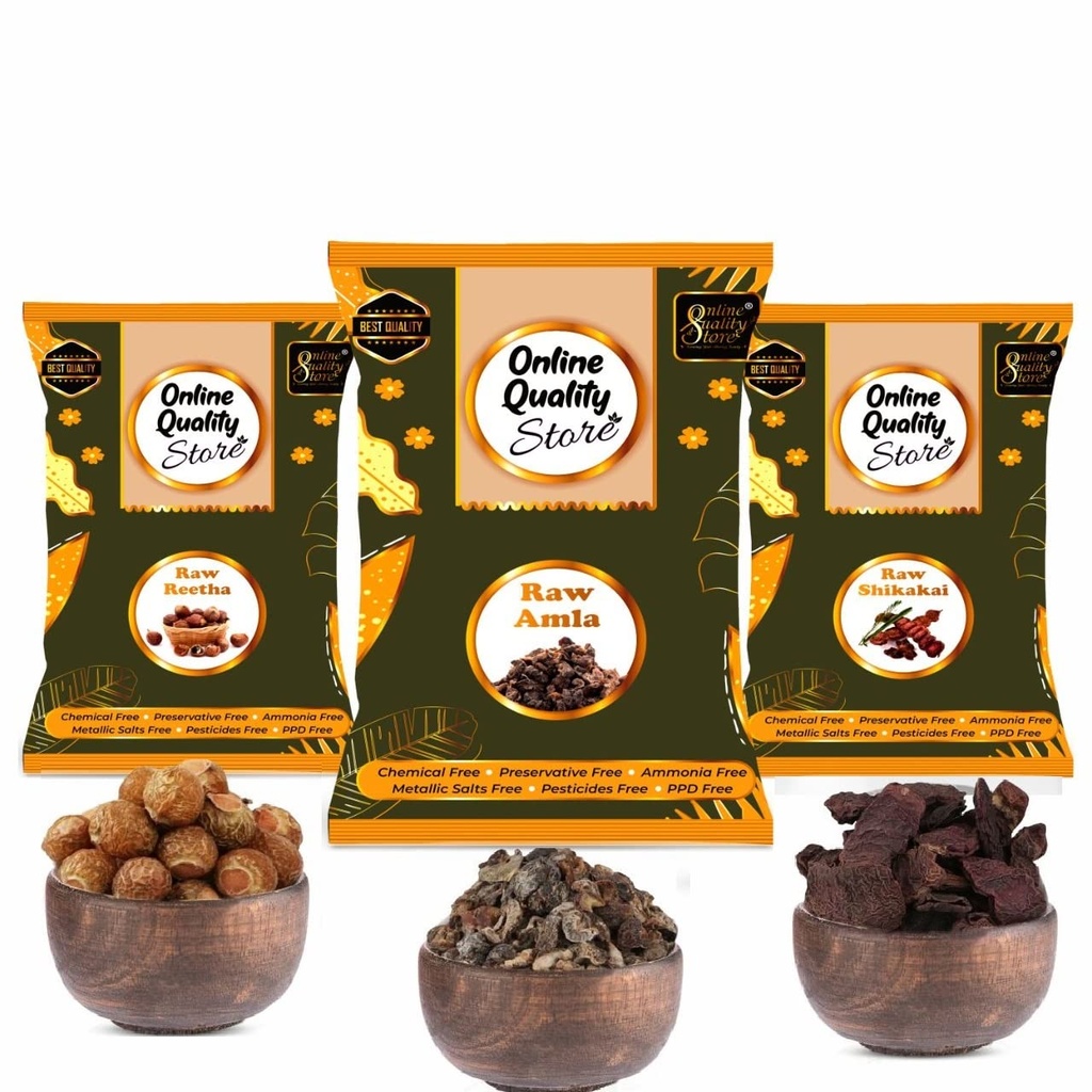 Online Quality Store Reetha Amla Shikakai Combo Raw Form - 600g | Aritha | Soapnuts (Sapindus Mukorossi) | Indian Gooseberry | Dried Shikakai, Acacia Concinna