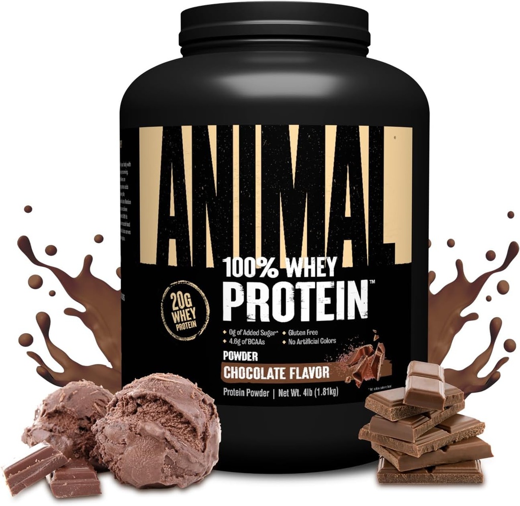 Animal 100% Whey Protein Powder – Whey Blend for Pre Workout or Post Workout, Recovery, or an Anytime Low Sugar Protein Boost Meal Replacement with BCAA Branched Chain Amino Acids – Chocolate, 4 lb