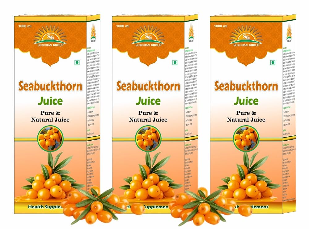 Sea Buckthorn Juice 3000 ML | Himalayan Berry Natural Fruit Pulp Juice | Natural Vitamin C Rich Juice with Omega 3 6 7 9 (Pack of 3, 1000 ML Each)